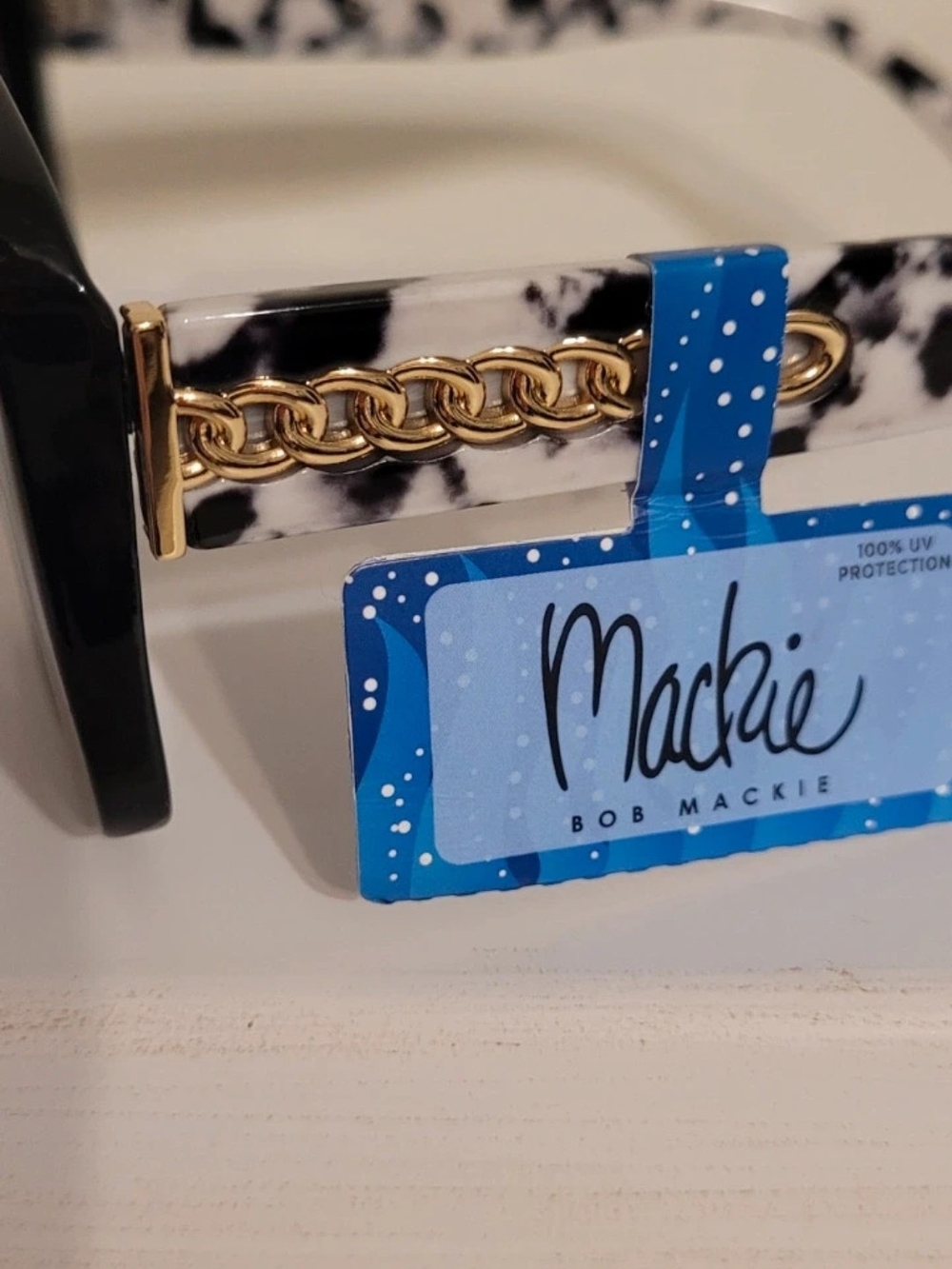 Bob Mackie Gold-Chain Black & White Marble Accent Sunglasses